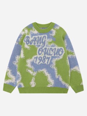 Camouflage Peplum Crew Neck Knit